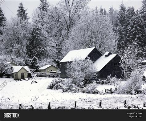 Farm House Snow Image And Photo Free Trial Bigstock