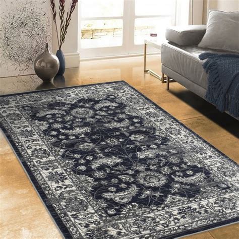 Allstar Rugs Distressed Midnight Blue And Grey Rectangular Accent Area