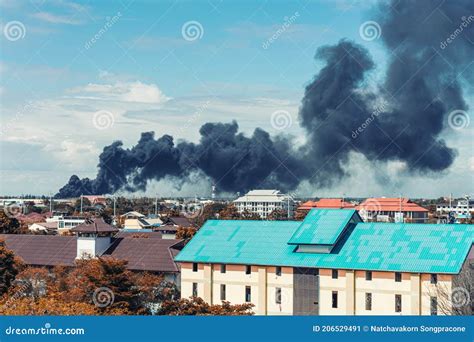 Black Smoke From Fire Burning In Residential Area Stock Image Image