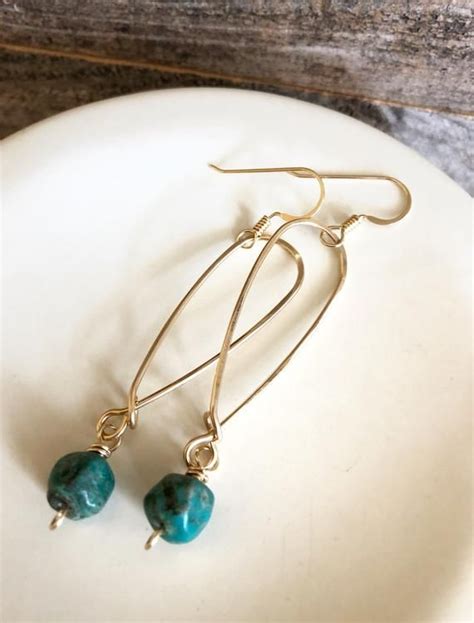 Gold Hoop Earrings With Turquoise Drops Gold Hoop Earrings Earrings