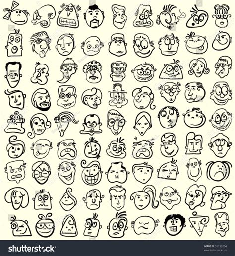 People Faces Doodle Cartoon Expressions Emotions Lagervektor