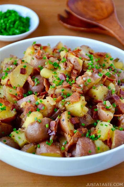 This easy recipe has been a family favorite for years. Potato Salad with Warm Bacon Dressing | Just a Taste