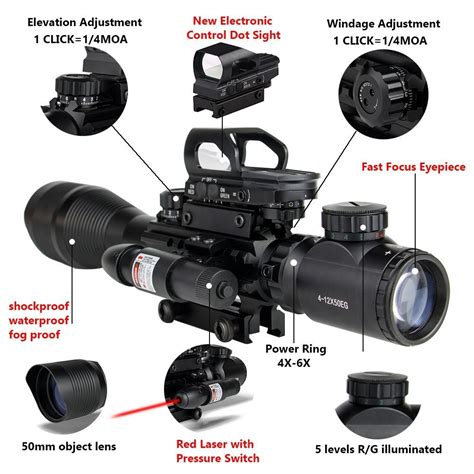 Hmelove Tactical Rifle Scope 3 In 1 4 12x50eg Dual Illuminated With