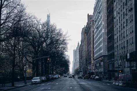 New York City Empty Streets With Tall Buildings And Skyscrapers In