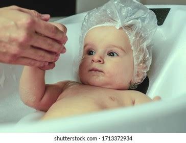 Portrait Mother Baby Bathroom Personal Hygiene Stock Photo
