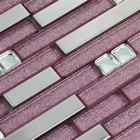 Purple Glass Mosaic Tile Backsplash Silver Stainless Steel And Diamond Crystal Kitchen For Walls