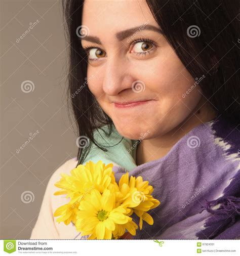 portrait attractive happy woman holding flowers stock image image of emotion beauty 67924331