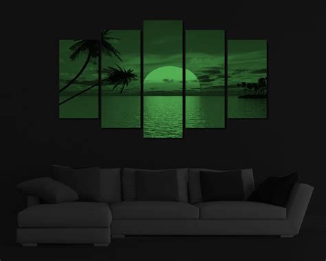 Glow In The Dark Framed Canvas Art Tropical Ocean Sunset Etsy