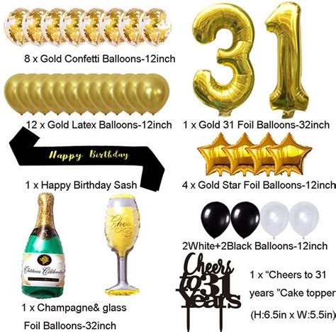 Gold 31st Birthday Decorations Kit Cheers To 31 Years Banner Balloons