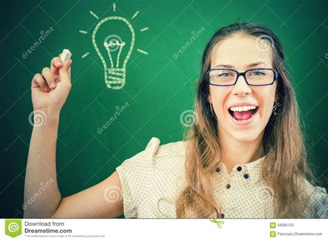 Pretty And Creativity Teacher Or Student Has Good Idea Stock Photo