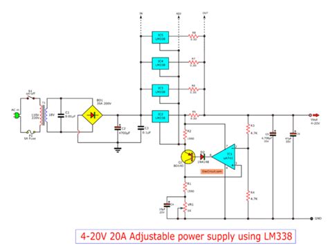 High Current Adjustable Voltage Regulator Circuit 0 30v 20a