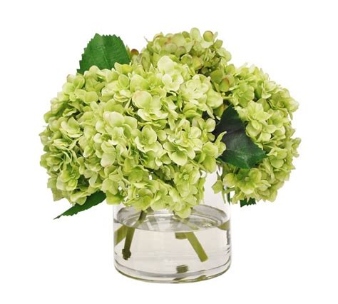 Faux Green Hydrangea In Glass Vase Green Hydrangea Faux Hydrangea