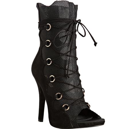 Dolce And Gabbana Black Mesh And Suede Lace Up Peep Toe Boots In Black Lyst