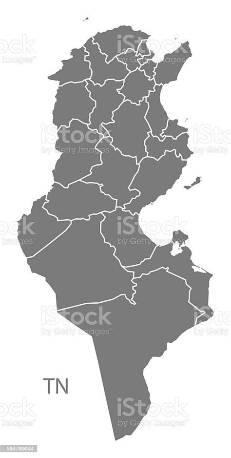 Tunisia Governorates Map Grey Stock Illustration Download Image Now