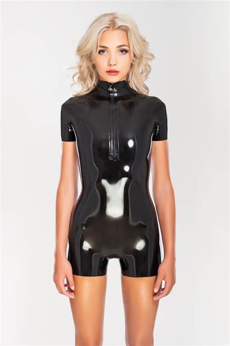 Sexy Short Latex Catsuit With Front Zipper Etsy