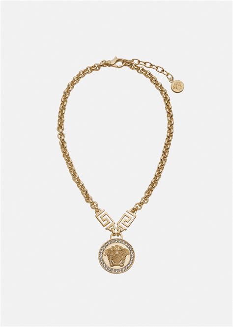Versace Women S Crystal La Medusa Greca Necklace In White Gold