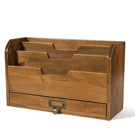 3 tier wooden desk organizer country rustic compartments slot file tray pencil sorter shelf