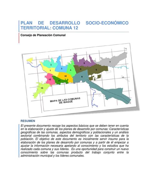 Plan desarrollo comuna12 by Comunas de Ibagué Issuu