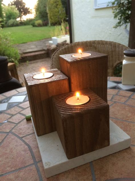 Set Of 3 Square Wooden Rustic Tea Light Holders Wooden Tea Light