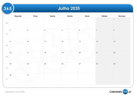 Calendário Julho 2035