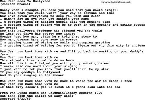 Mae Jean Goes To Hollywood By The Byrds Lyrics With Pdf