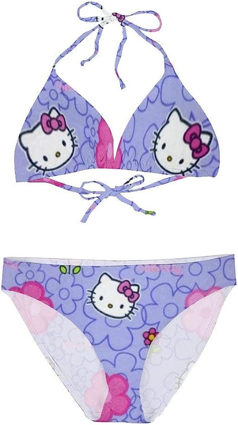 Hello Kitty Pink Flowers Bikini Swimsuit For Women Pools