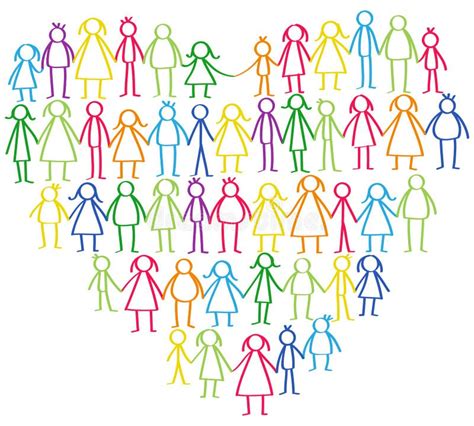 Vector Illustration Of Colorful Male And Female Stick Figures Standing