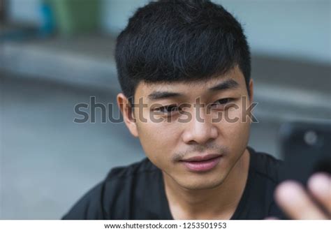 Handsome Asian Man Selfie Expressionless Face Stock Photo 1253501953