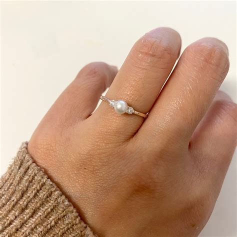 Art Deco Akoya Pearl Engagement Ring Rose Gold Diamond Wedding Etsy