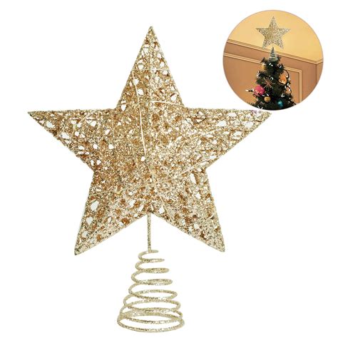 Metal Spiral Christmas Tree Gold Star Artificial Decorative Light Mini
