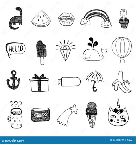 Vector Set Of Sketch Icons Hand Draw Objects Sticker Version Stock