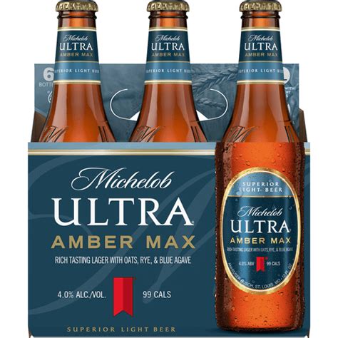 Michelob Ultra Amber Max Light Beer 6 Pack 12 Fl Oz Bottles 4 Abv