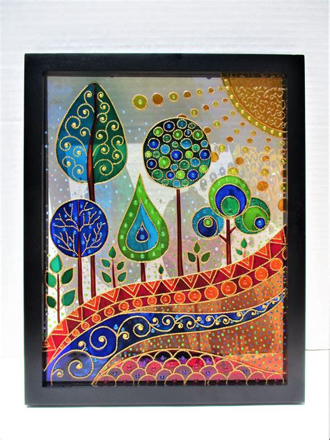 Abstract Landscape Art 15x12 Glass Painting Stained Glass Etsy