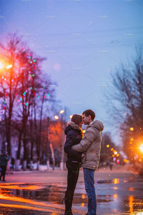 In Love Couple Kissing In The Snow High Quality People Images