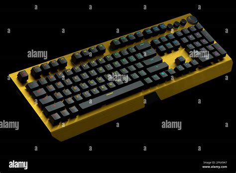 Yellow Computer Keyboard With Rgb Colors Isolated On Black Background