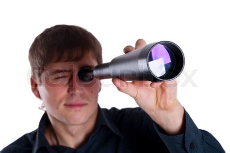 Man Looking Through A Telescope Stock Image Colourbox