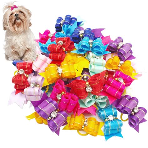 2050100pcs Handmade Designer Dog Hair Bows With Rubber Bands
