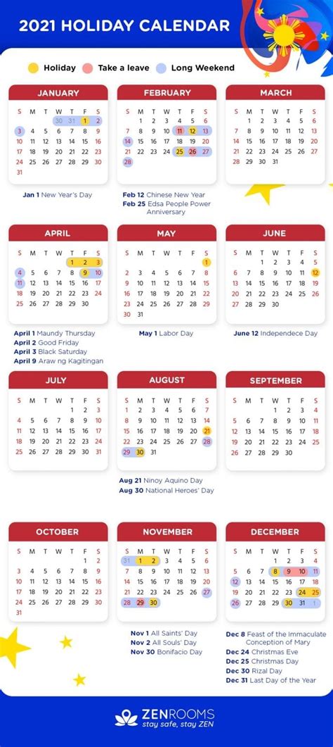 2021 Philippines Annual Calendar With Holidays Free Printable Templates