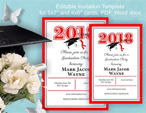 Graduation Invites Template Download Edit Yourself Etsy Graduation