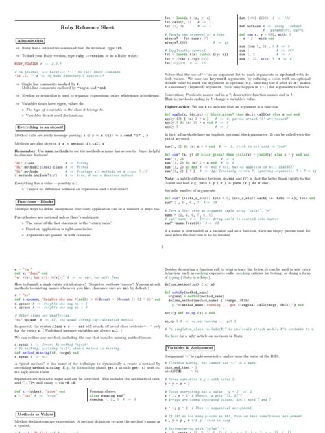 Ruby Cheat Sheet En Pdf Class Computer Programming Method