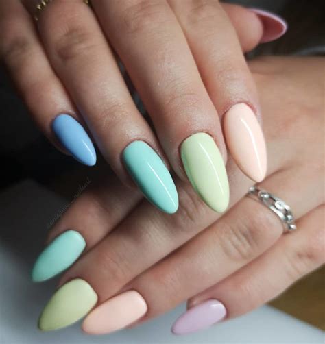 Multi Colour Pastel Almond Shaped Nails Nail Trends Hot Nails Summer Nails