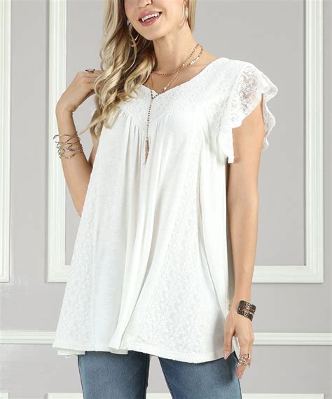 Take A Look At This White Lace Flutter Sleeve Tunic Women And Plus
