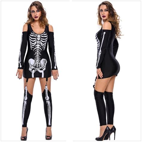 adult women halloween scary skeleton costume demon zombie cosplay outfit sexy cold shoulder
