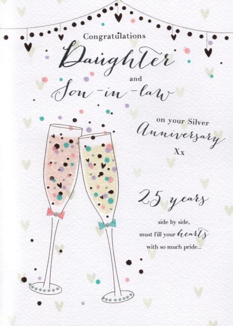 Daughter And Son In Law Silver 25th Wedding Anniversary Card For Sale