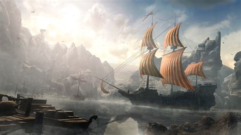 Fantasy Ship 4k Ultra Hd Wallpaper Background Image 5000x2812