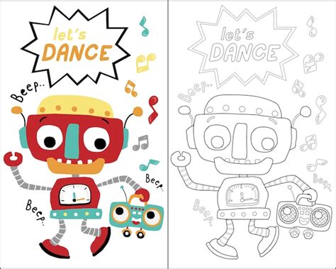 Premium Vector Coloring Book Or Page With Robots Dance Cartoon