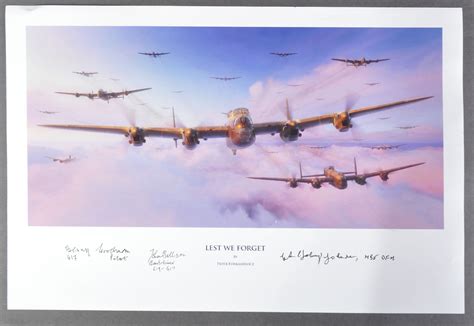 REMEMBERING THE LANCASTER BOMBER - TRIPLE SIGNED ART PRINT - auctions