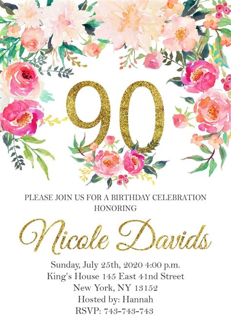 90th Birthday Invitation Rustic Birthday Invitation For Etsy