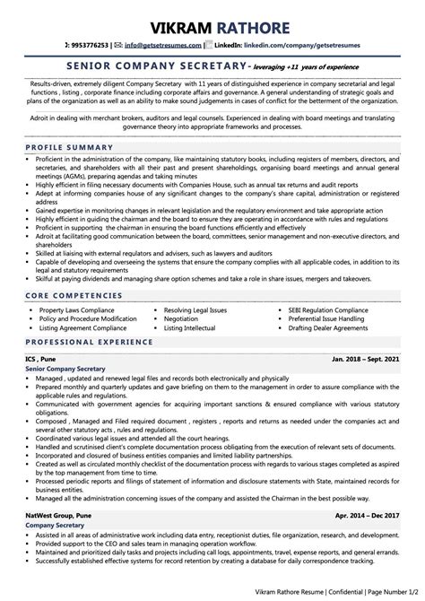 Company Secretary Resume Examples And Template With Job Winning Tips