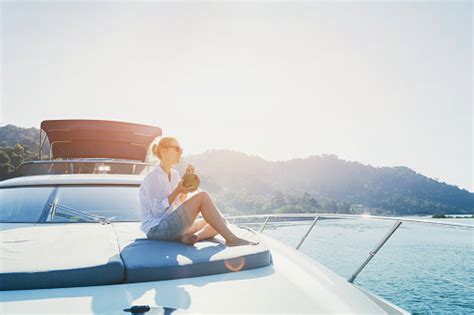 Woman Relaxing On Luxurious Yacht Luxury Sea Cruise Travel On The Boat